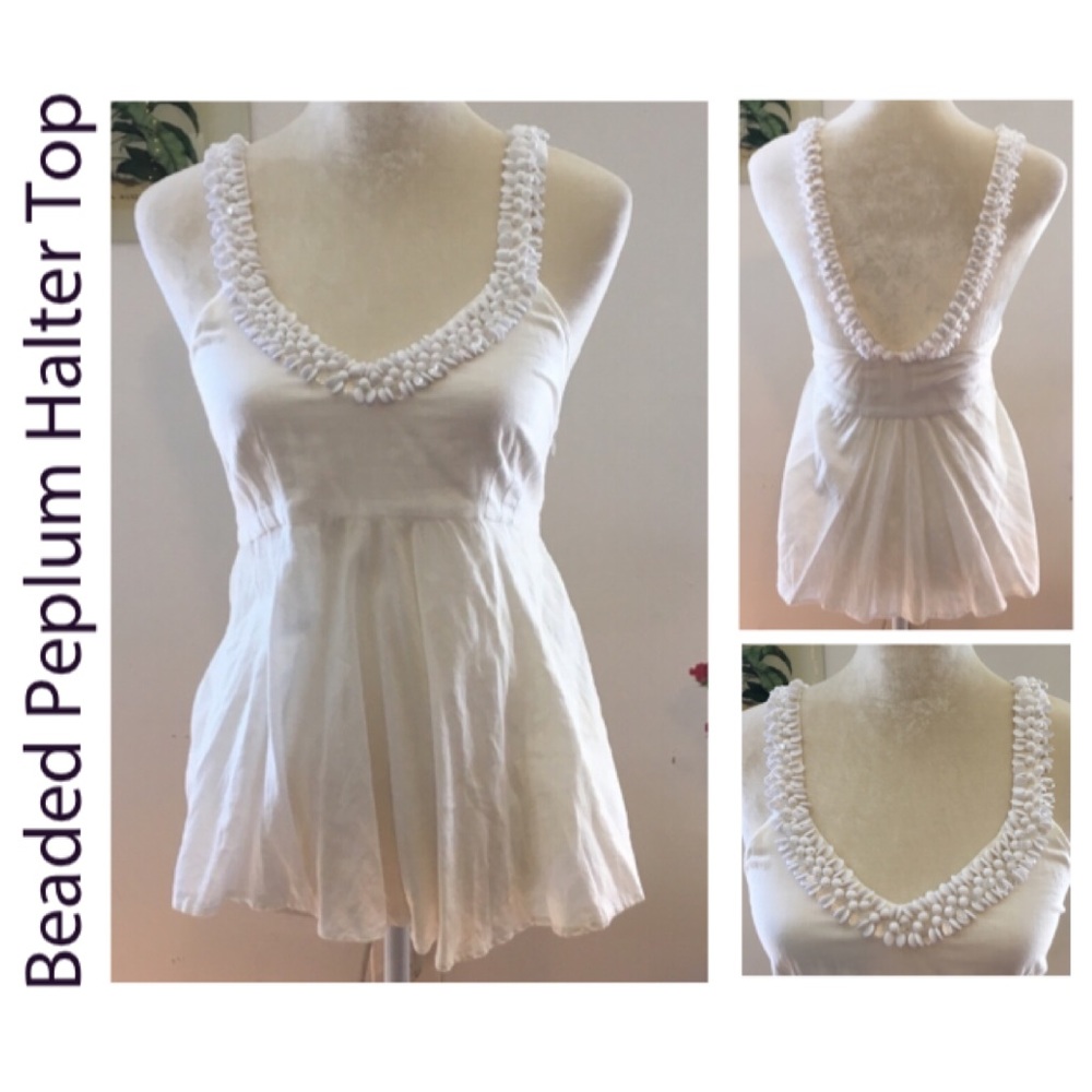 e | v4 Cotton Beaded Peplum Top Size Small